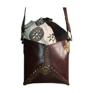 SAMI AMIN Genuine Egyptian Handbag Brown Leather Brass Shoulder Strap & Dust Bag